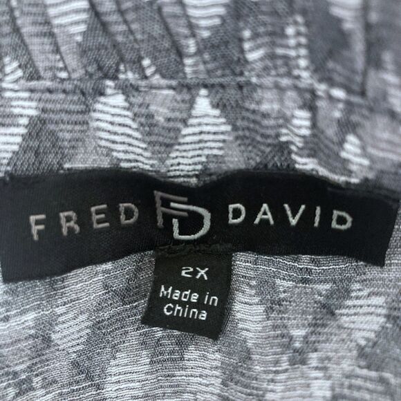 Fred David Ikat Peasant Blouse 2X – Gray Boho Tunic Balloon Sleeve Top - Picture 14 of 16